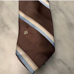 Guy Laroche Brown Tie with Light Blue and Cream Stripes